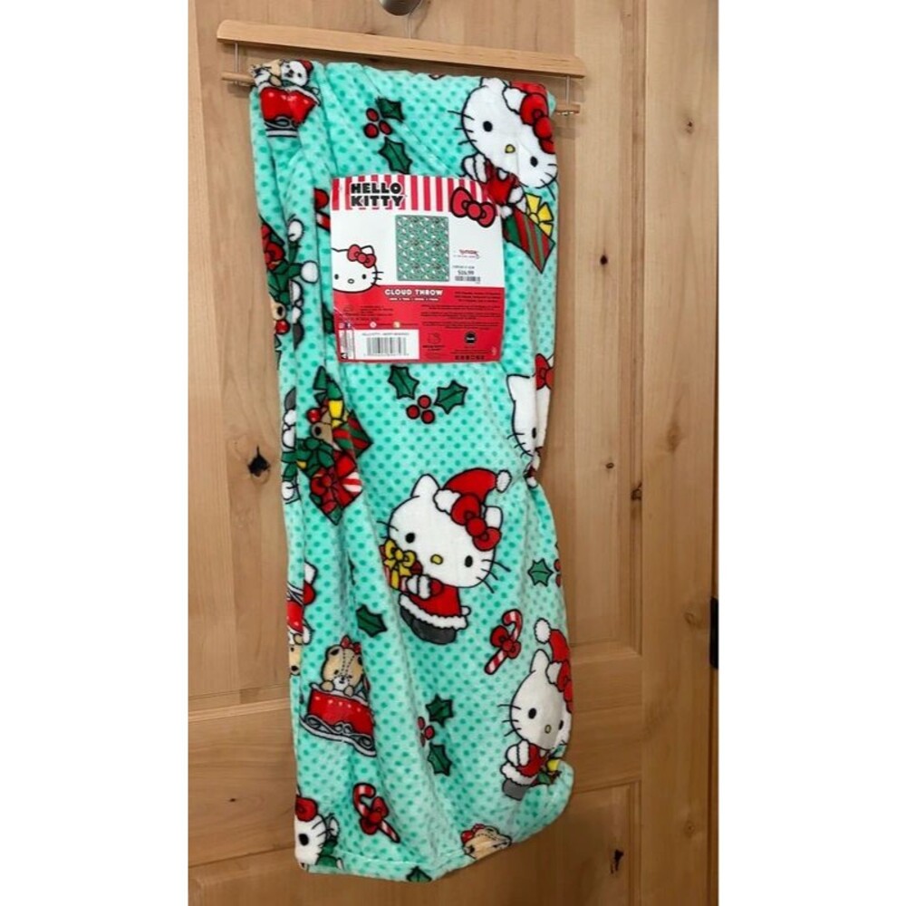 Hello Kitty Christmas Cloud Throw Blanket Aqua Green NWT
